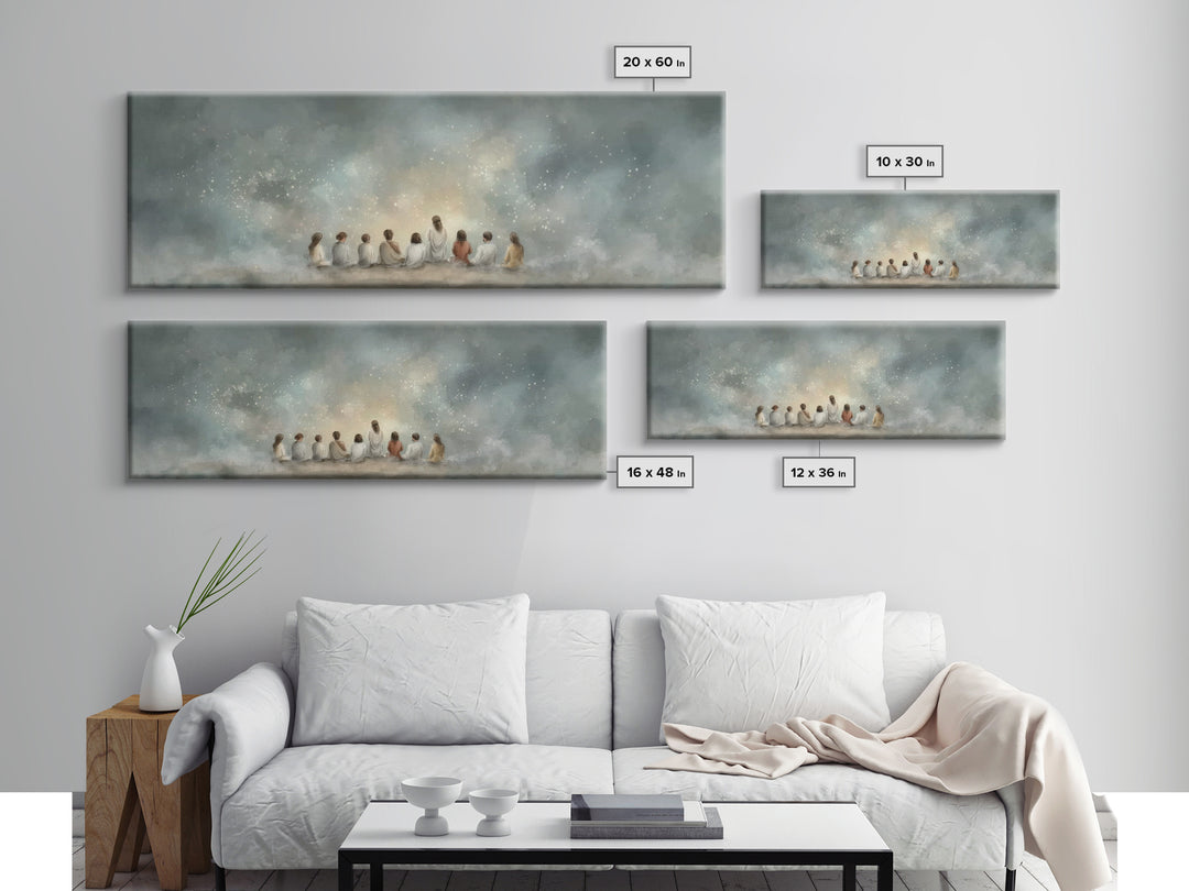 Heavenly Gathering, Framed Canvas Print, Panoramic Print, Christian Art Canvas, Christian Painting, Jesus Painting, Christian Wall Art