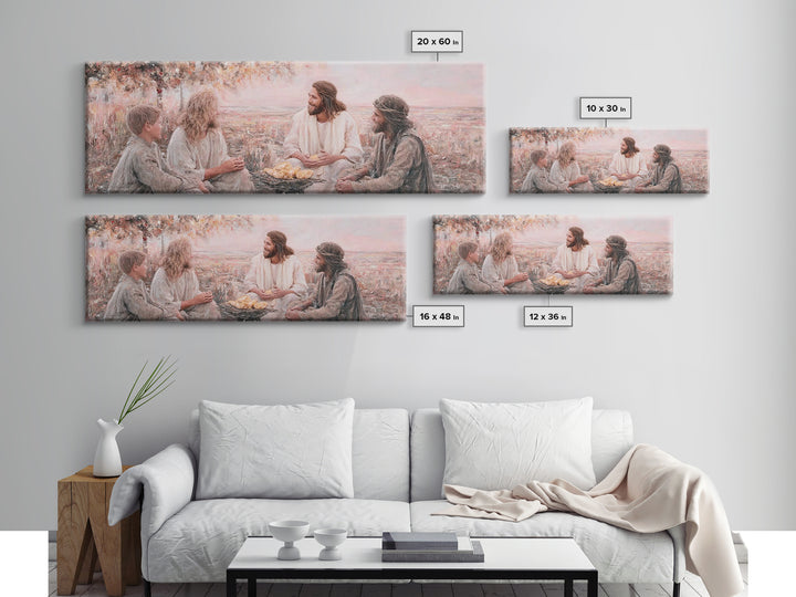 Humble Gathering Grace – Framed Canvas Print – Jesus Painting – Christian Art Canvas – Panoramic Art – Christian Decor – Christian Wall Art
