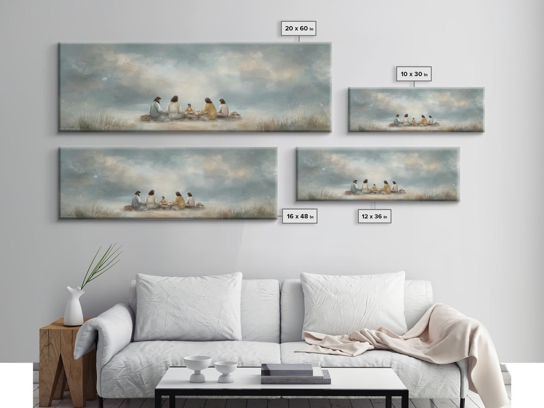Harbor Meal Blessing | Framed Canvas Print | Christian Wall Art | Jesus Painting | Christian Art Canvas | Panoramic Painting | Christian Gi