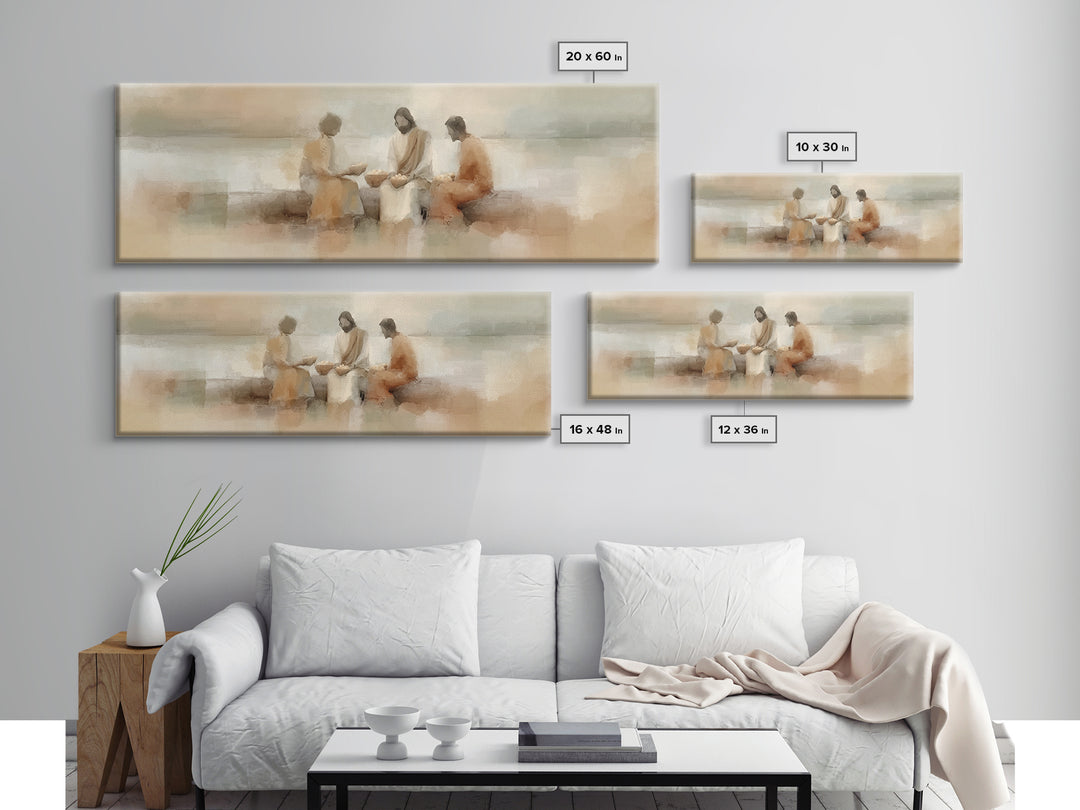 Shore of Abundance – Framed Canvas Print – Jesus Painting – Christian Wall Art – Panoramic Art – Christian Art Canvas – Christian Gift