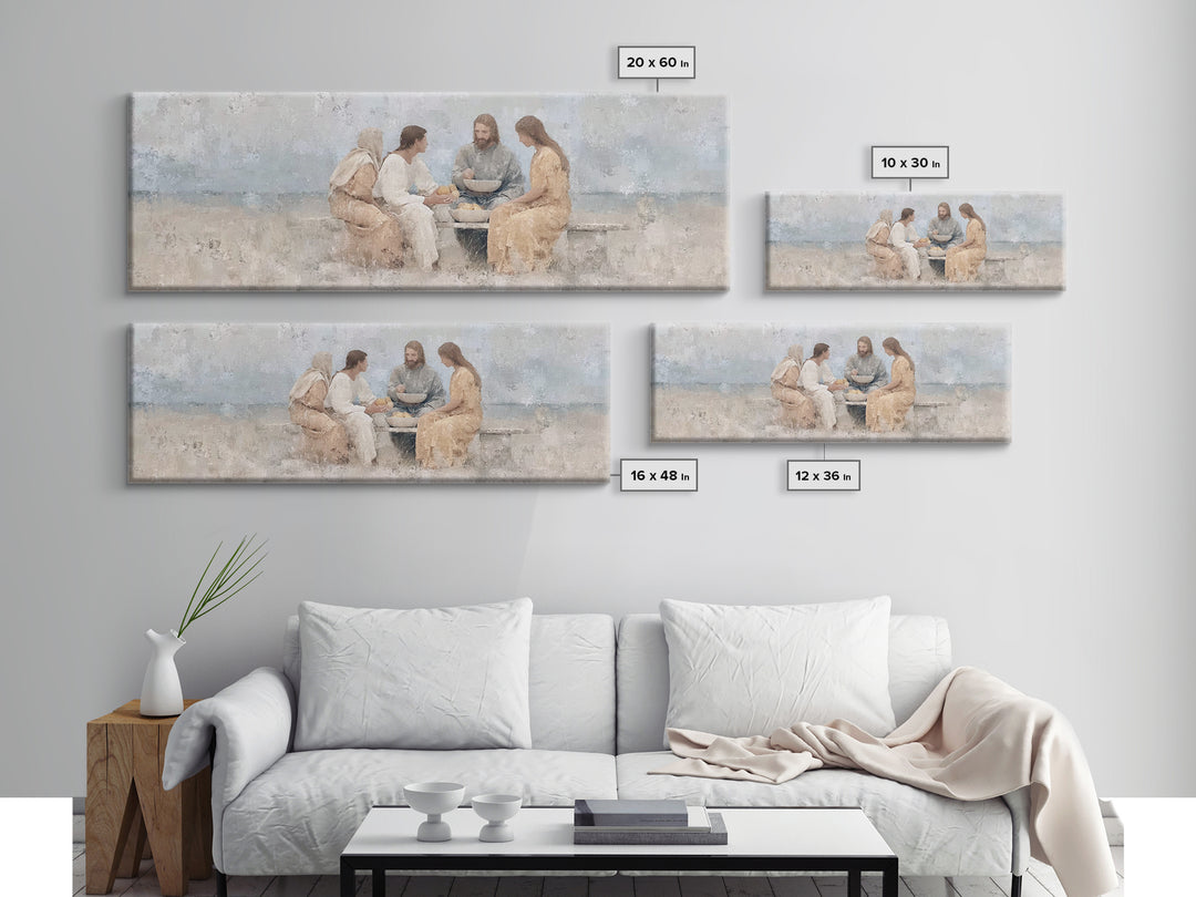 Meal Of Grace | Framed Canvas Print | Panoramic Painting | Christian Wall Art | Jesus Painting | Christian Art Canvas | Christian Decor
