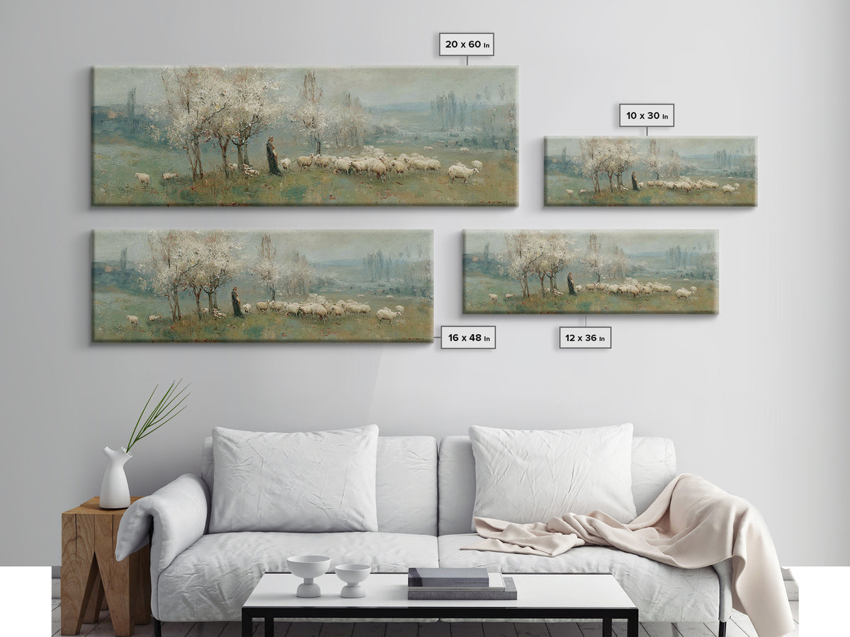 Spring Pasture Peace – Framed Canvas Print – Christian Wall Art – Panoramic Art – Christian Art Canvas – Jesus Painting – Christian Decor