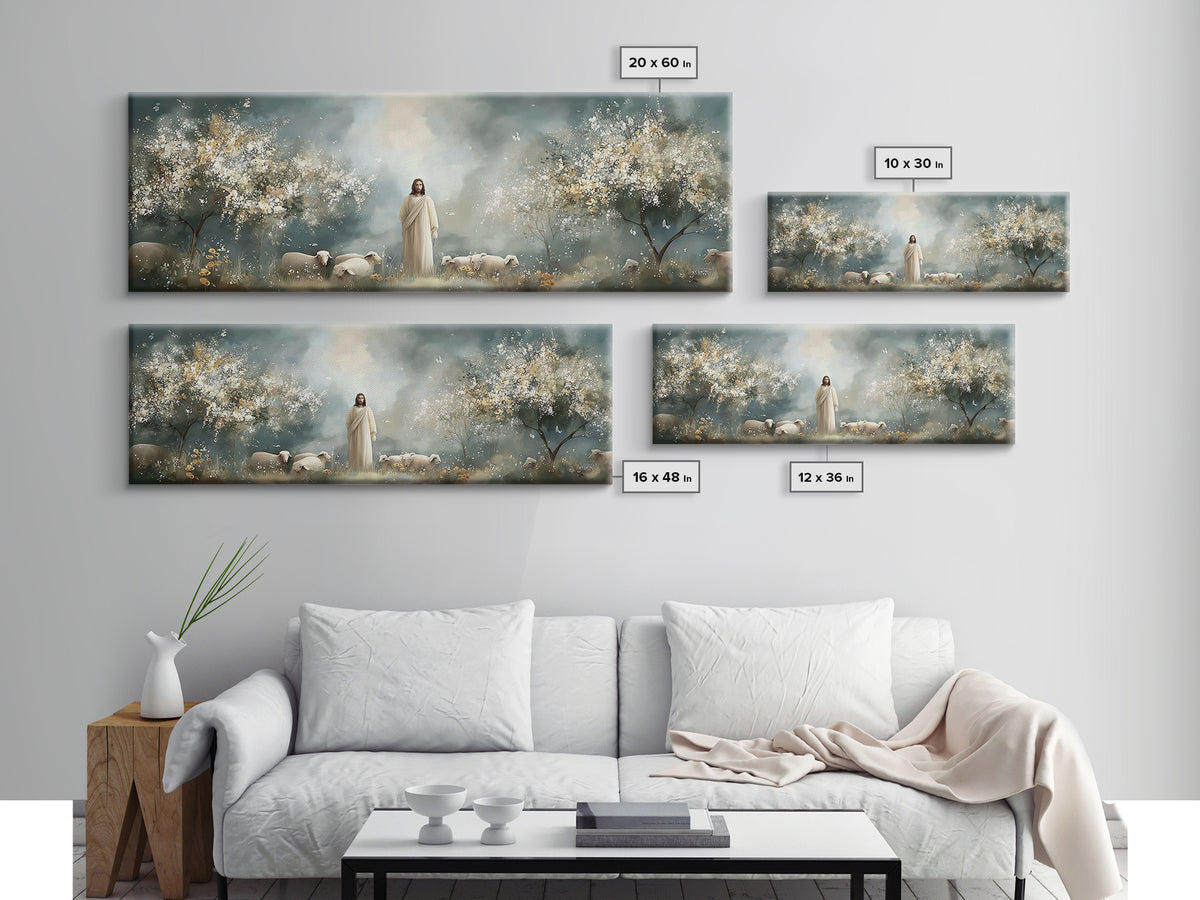 Heavenly Pasture Bloom – Framed Canvas Print – Panoramic Art – Christian Wall Art – Christian Art Canvas – Jesus Painting – Christian Gift