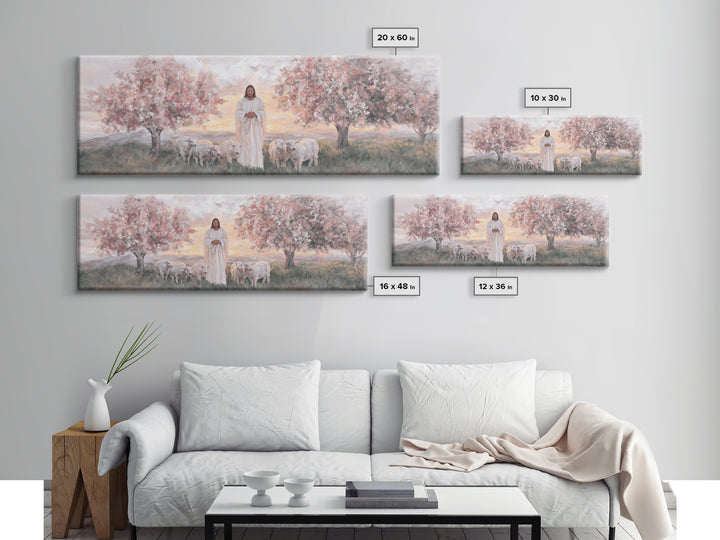 Sunrise Shepherd Calm | Framed Canvas Print | Panoramic Wall Art | Christian Art Canvas | Jesus Painting | Christian Art | Christian Gift