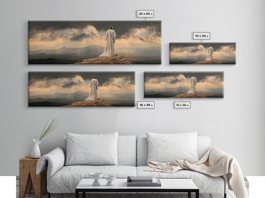 Stormlight Messiah - Framed Canvas Print - Christian Wall Art - Jesus Painting - Panoramic Frame - Christian Art Canvas - Christmas Art Fra