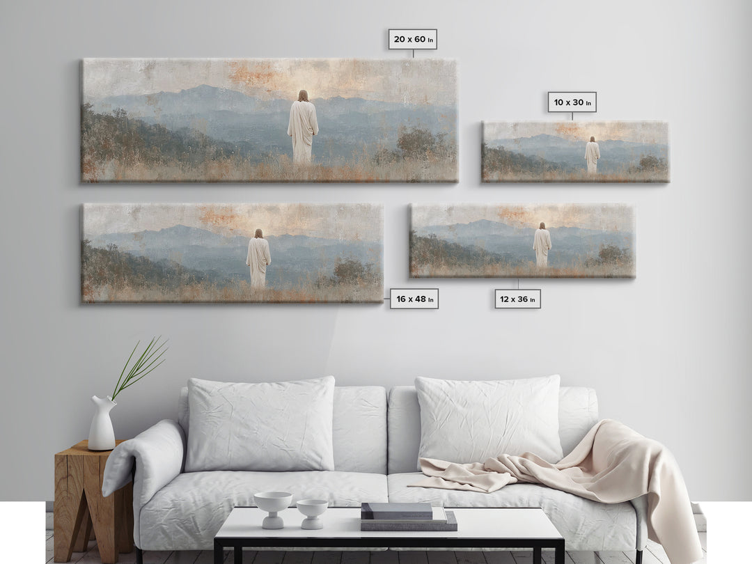 Quiet Mountain Mercy, Framed Canvas Print, Christian Wall Art, Jesus Painting, Panoramic Art, Christian Art Canvas, Christian Christmas Art