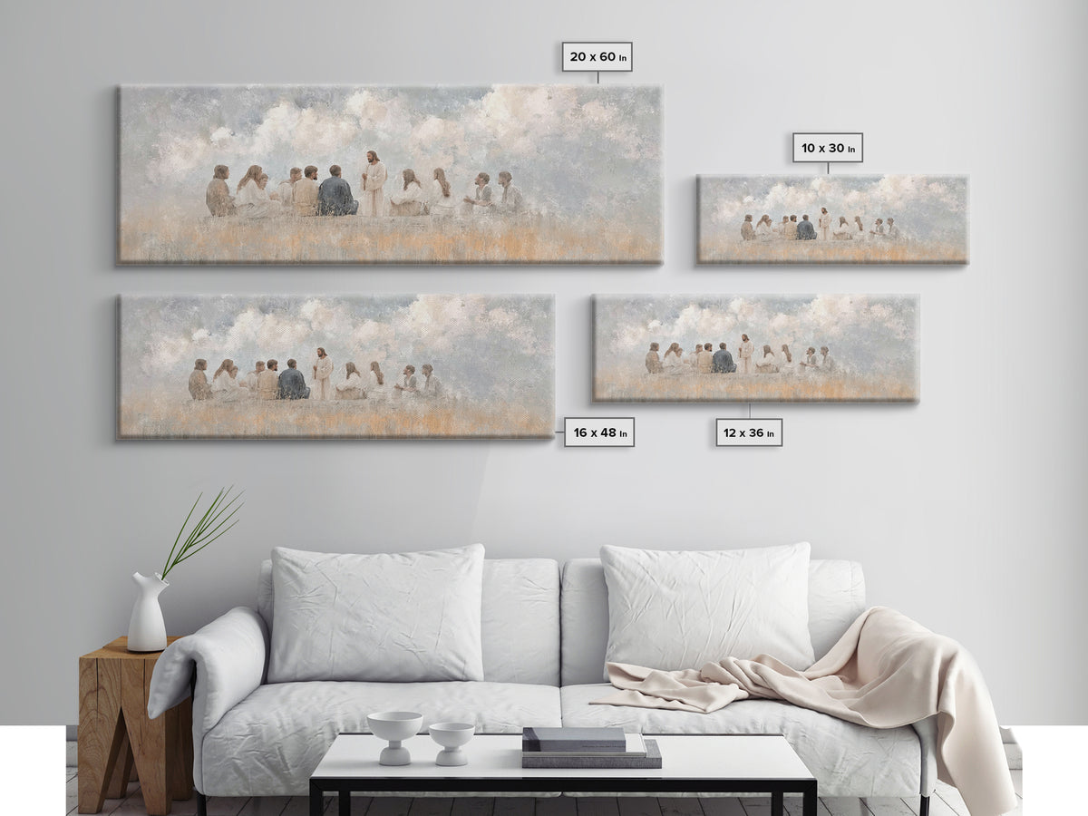 Cloudside Teaching – Framed Canvas Print – Christian Wall Art – Panoramic Art – Christian Art Canvas – Jesus Painting – Large Christian Pai