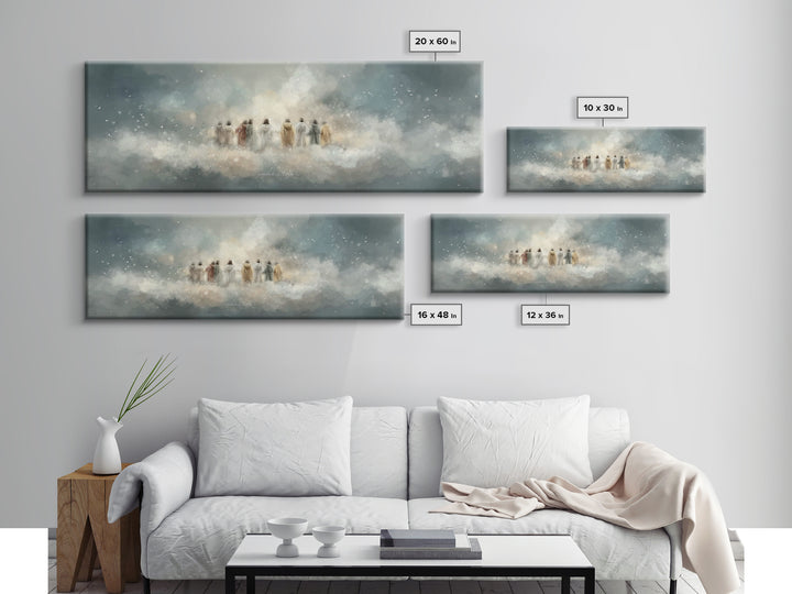 Heavenly Gathering, Framed Canvas Print, Christian Wall Art, Panoramic Print, Christian Art Canvas, Jesus Painting, Christian Christmas Art