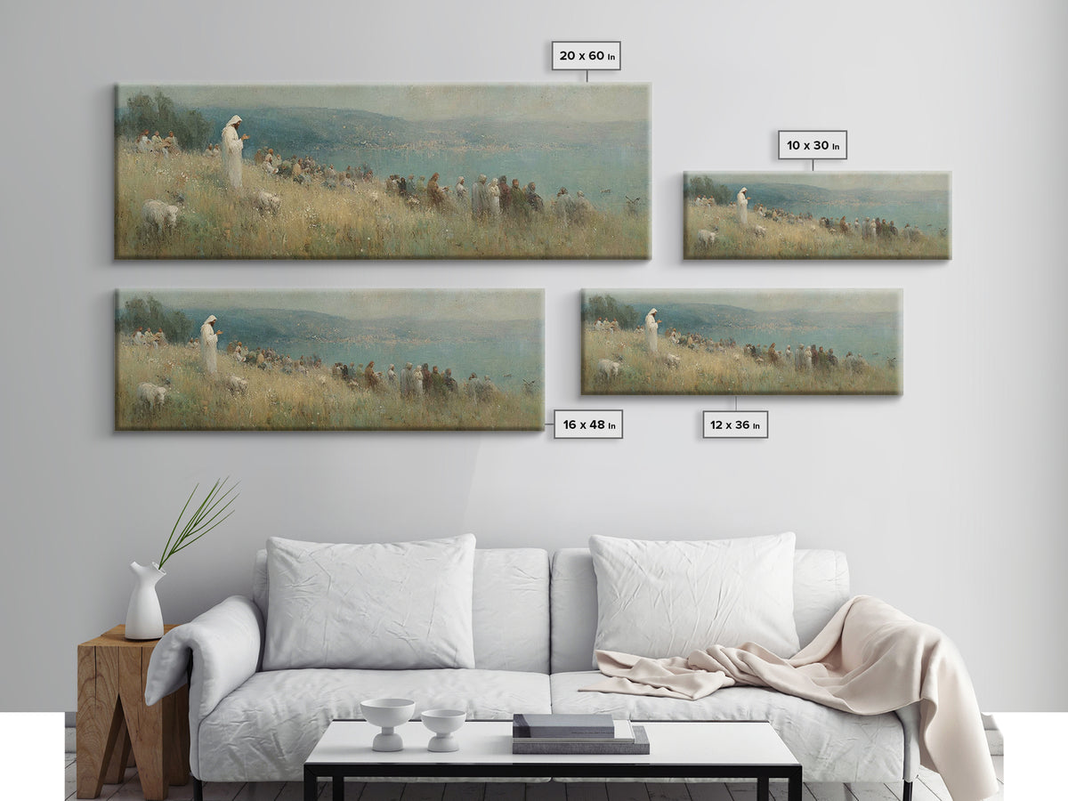Hillside Blessing, Framed Canvas Print, Christian Wall Art, Panoramic Wall Art, Christian Art Canvas, Jesus Painting, Large Christian Paint