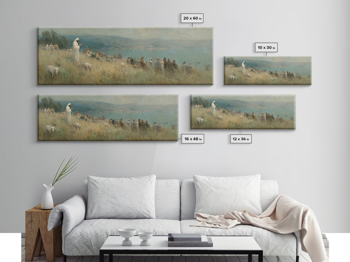Hillside Blessing, Framed Canvas Print, Christian Wall Art, Panoramic Wall Art, Christian Art Canvas, Jesus Painting, Large Christian Paint