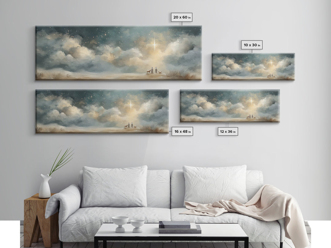 Radiant Night Promise – Framed Canvas Print – Christian Wall Art – Panoramic Print – Jesus Art Print – Christmas Art – Christian Painting
