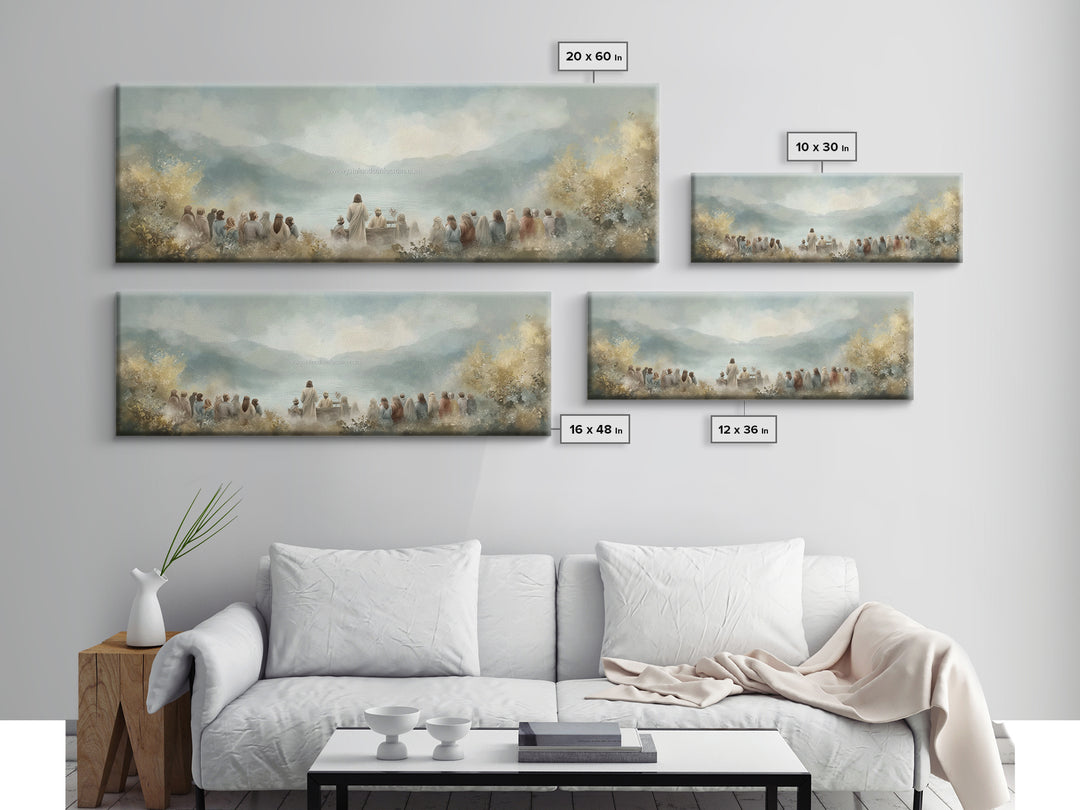 Sacred Shore Harmony | Framed Canvas Print | Christian Art Canvas | Panoramic Frame | Jesus Painting | Christian Decor | Christmas Wall Art