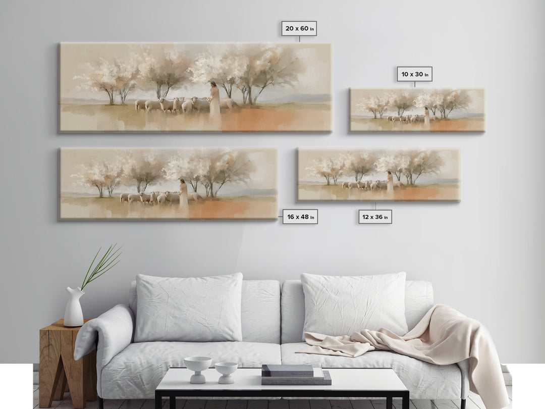 Spring Pasture Grace – Framed Canvas Print – Panoramic Print – Christian Art – Jesus Painting – Christian Gift Ideas – Christian Wall Art