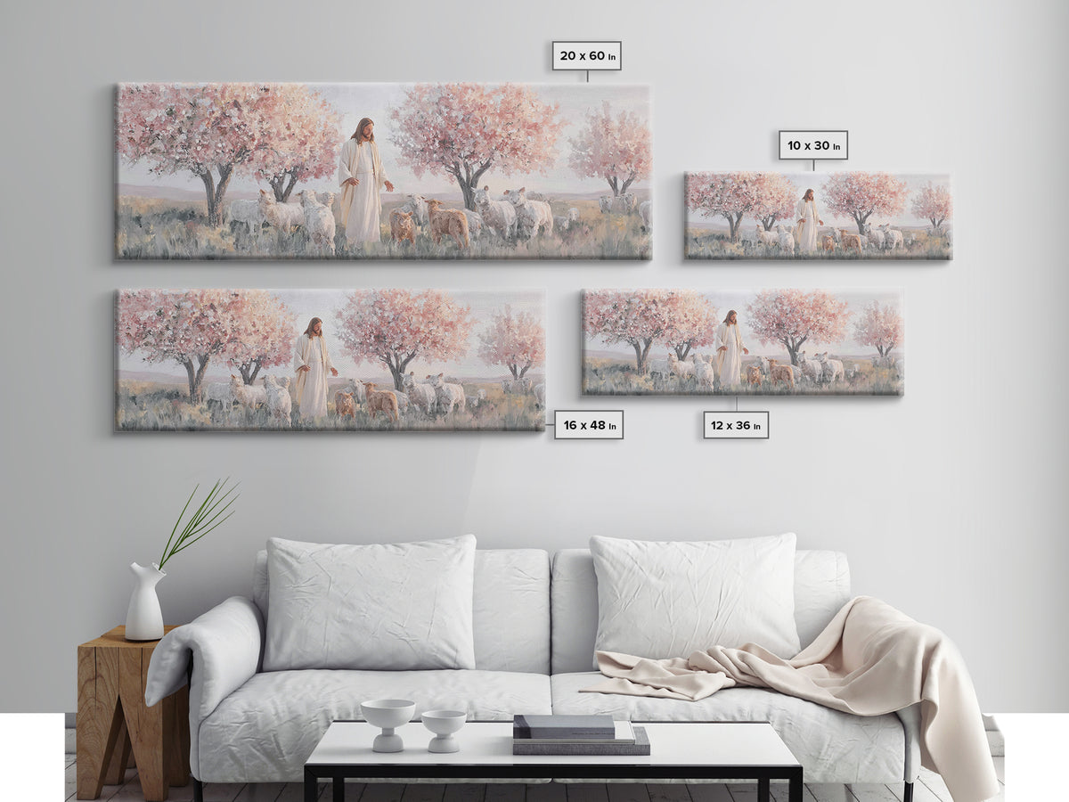 Blush Orchard Peace, Framed Canvas Print, Panoramic Painting, Christian Paintings, Jesus Canvas Art, Christian Wall Art, Christian Art Prin