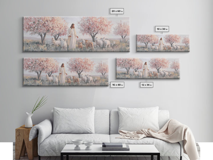 Blush Orchard Peace, Framed Canvas Print, Panoramic Painting, Christian Paintings, Jesus Canvas Art, Christian Wall Art, Christian Art Prin