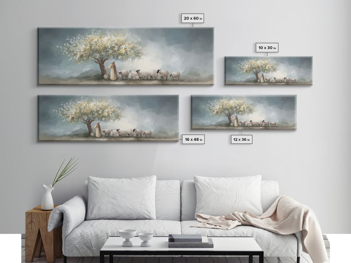 Golden Pasture Calm, Framed Canvas Print, Panoramic Art, Christian Art Print, Jesus Painting Canvas, Christian Christmas Art, Christian Dec