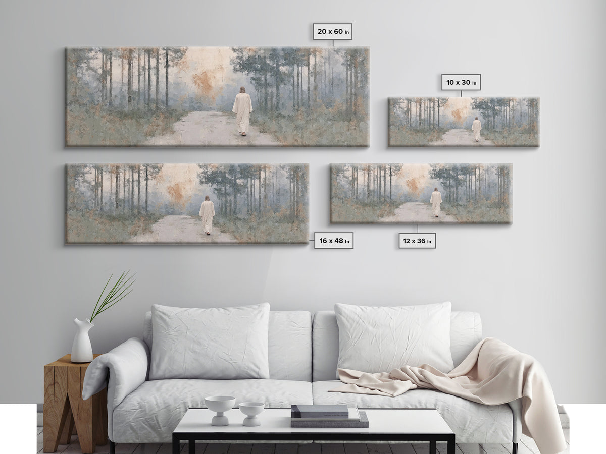 Silent Morning Path, Framed Canvas Print, Panoramic Print, Christian Wall Art, Jesus Art Canvas, Christian Art, Christmas Wall Art