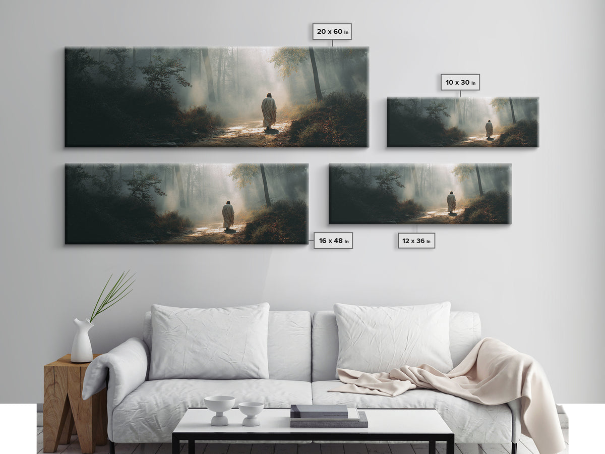 Glory In The Mist | Framed Canvas Print | Panoramic Art | Christian Art Work | Jesus Painting | Christian Christmas Art | Christian Wall Ar