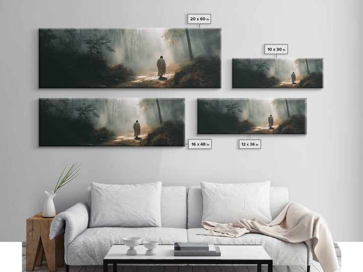 Glory In The Mist | Framed Canvas Print | Panoramic Art | Christian Art Work | Jesus Painting | Christian Christmas Art | Christian Wall Ar