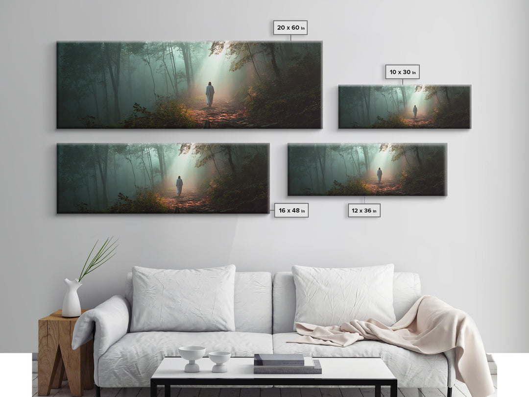 Hope In The Pines - Framed Canvas Print - Panoramic Wall Art - Christian Art Canvas - Jesus Painting - Christmas Art - Christian Decor
