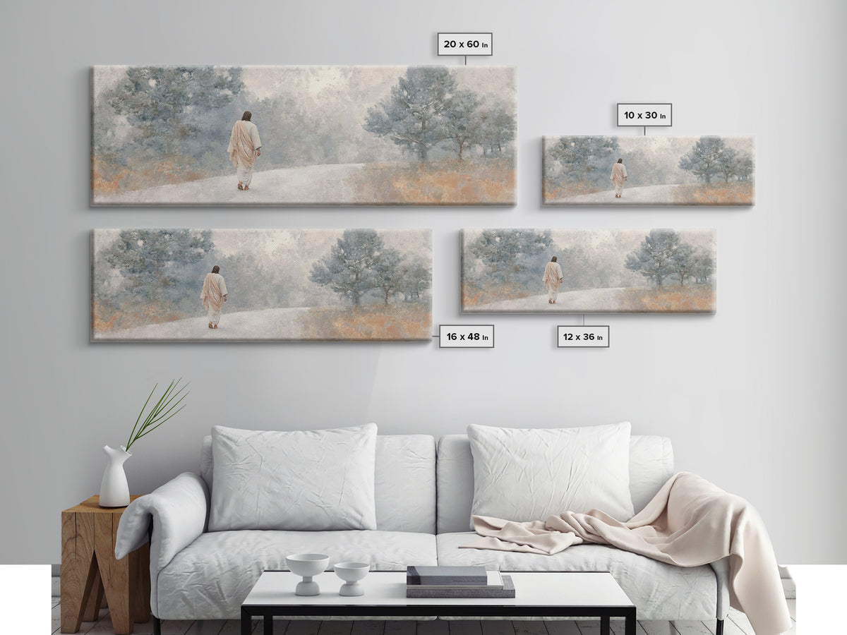 Walk Of Promise, Framed Canvas Print, Panoramic Print, Christian Art Canvas, Jesus Painting, Christian Christmas Art, Christian Decor