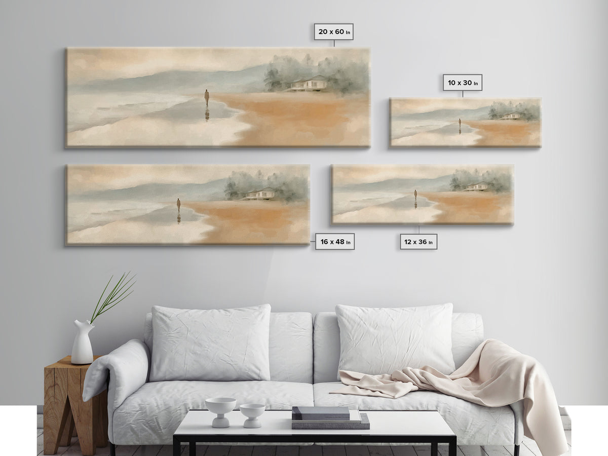 Quiet Coastal Grace | Framed Canvas Print | Christian Art Canvas | Jesus Painting | Panoramic Painting | Christian Wall Art | Christmas Art