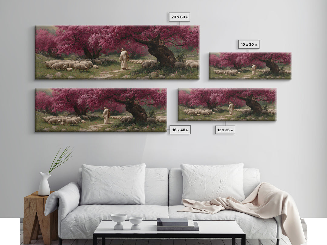 Crimson Shepherd Path – Framed Canvas Print – Panoramic Frame – Jesus Painting – Christian Art Canvas – Christian Wall Art – Christmas Art