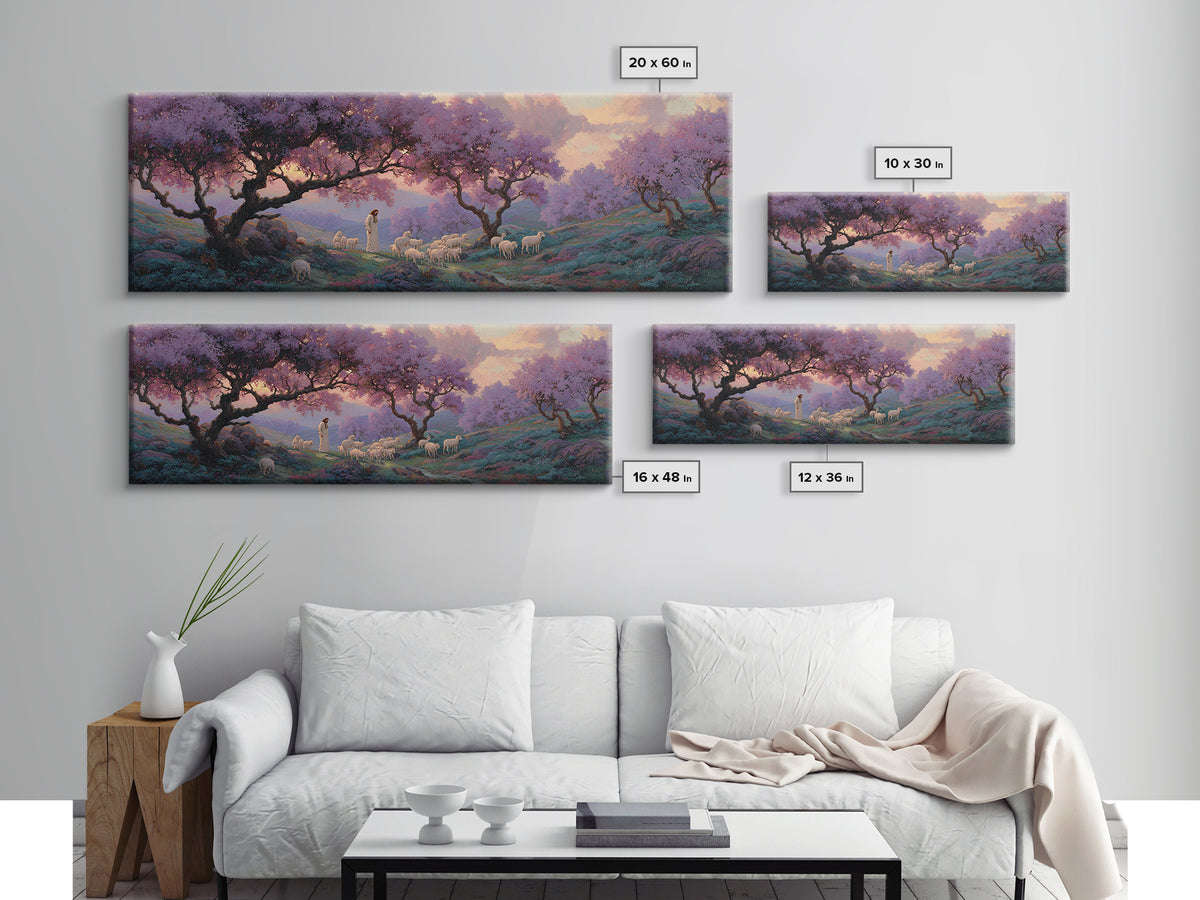 Lavender Hill Shepherd – Framed Canvas Print – Panoramic Painting – Christian Art Canvas – Jesus Painting – Christian Wall Art – Christmas