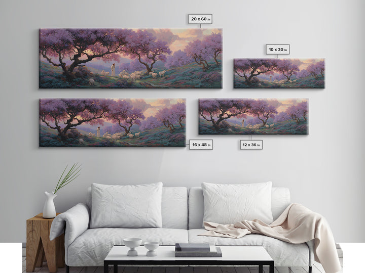 Lavender Hill Shepherd – Framed Canvas Print – Panoramic Painting – Christian Art Canvas – Jesus Painting – Christian Wall Art – Christmas