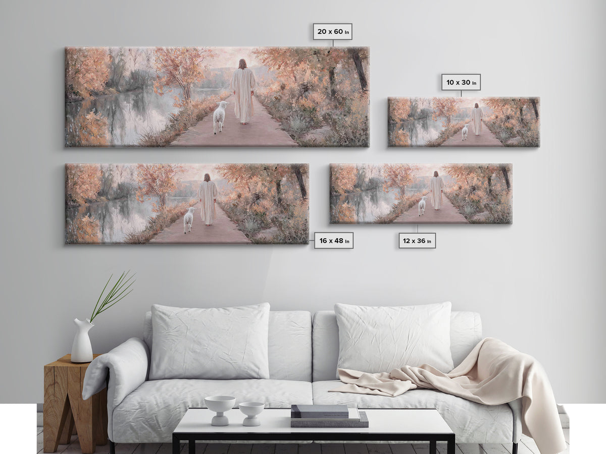 Autumn Path Mercy | Framed Canvas Print | Christian Art Print | Jesus Painting | Panoramic Painting | Christian Christmas Art | Christian D