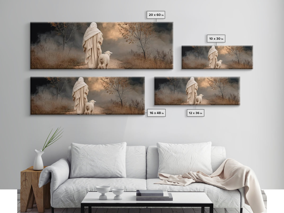 Guiding Through Midnight, Framed Canvas Print, Christian Christmas Art, Jesus Painting Canvas, Panoramic Art, Christian Wall Art, Christmas