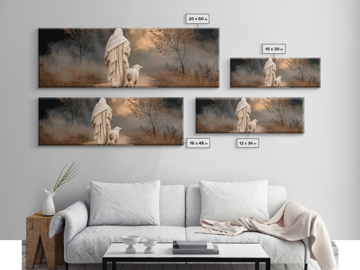 Guiding Through Midnight, Framed Canvas Print, Christian Christmas Art, Jesus Painting Canvas, Panoramic Art, Christian Wall Art, Christmas