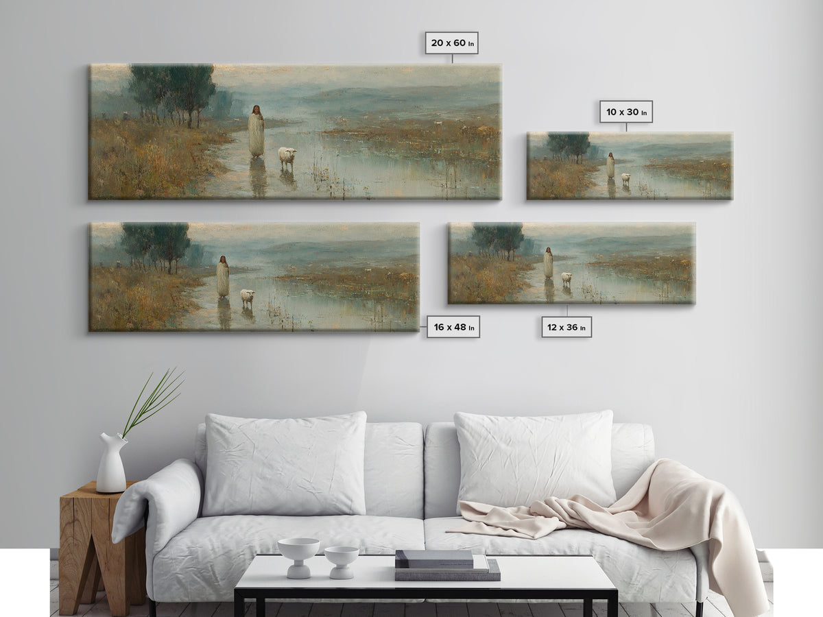 Still Waters Hope – Framed Canvas Print – Christian Art Painting – Panoramic Wall Art – Jesus Art Print – Christian Christmas Art – Christi