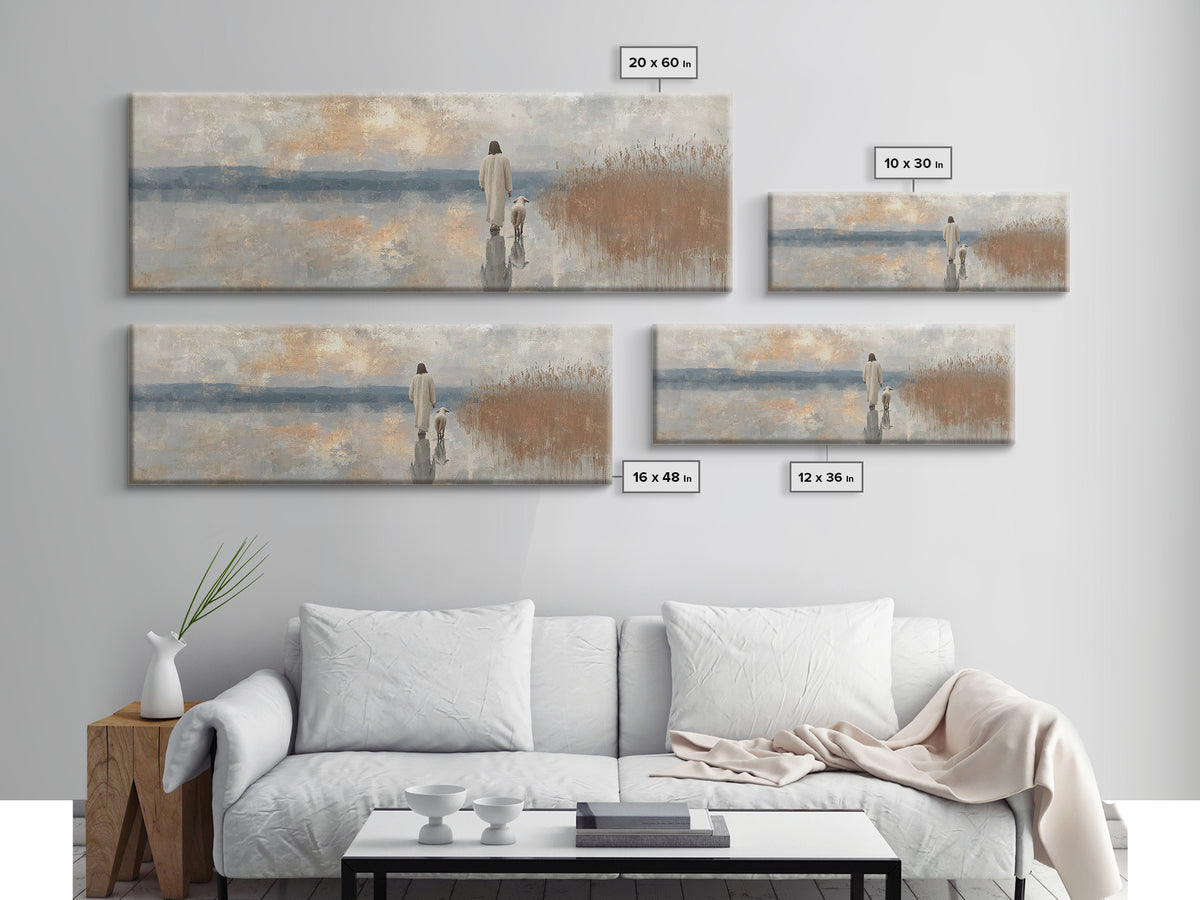 Path Of Stillness – Framed Canvas Print – Panoramic Art – Christian Art Canvas – Jesus Painting – Christian Wall Art – Christian Art Print