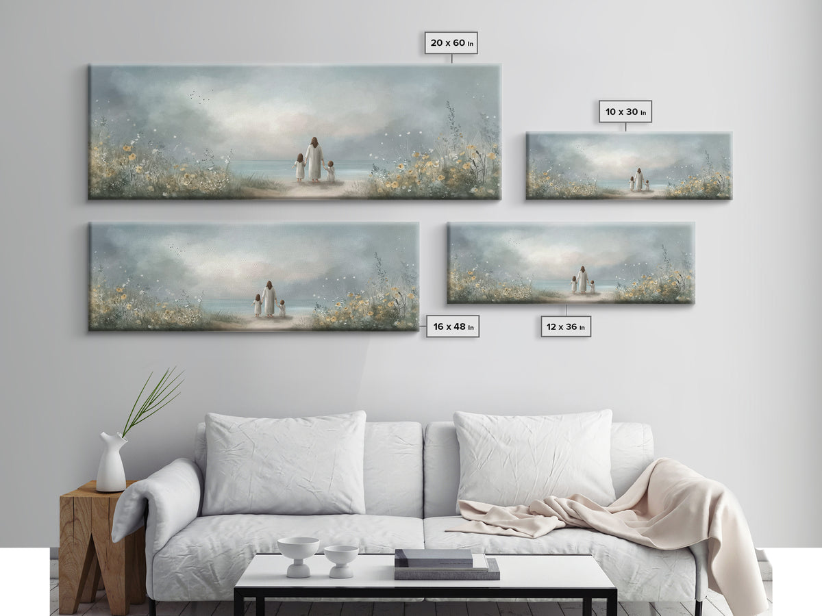 Shoreline Of Hope, Framed Canvas Print, Panoramic Painting, Christian Art Canvas, Jesus Painting, Christian Wall Art, Christian Art Gift