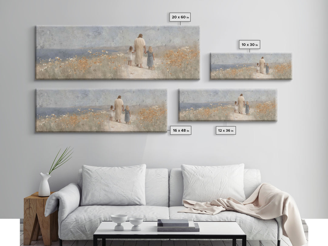Path Of Gentle Faith, Framed Canvas Print, Panoramic Wall Art, Christian Art Canvas, Jesus Painting, Christian Art Prints, Christian Decor