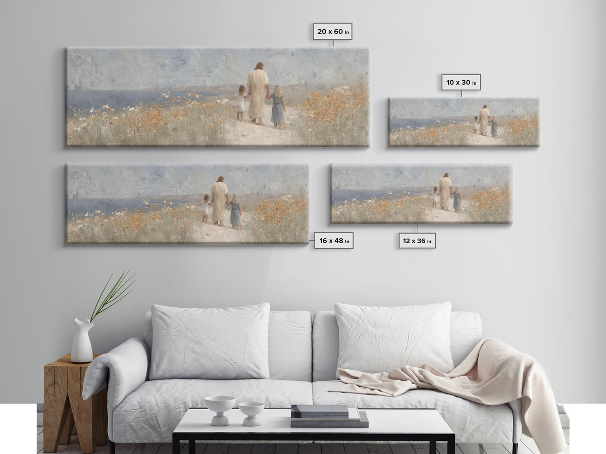 Path Of Gentle Faith, Framed Canvas Print, Panoramic Wall Art, Christian Art Canvas, Jesus Painting, Christian Art Prints, Christian Decor