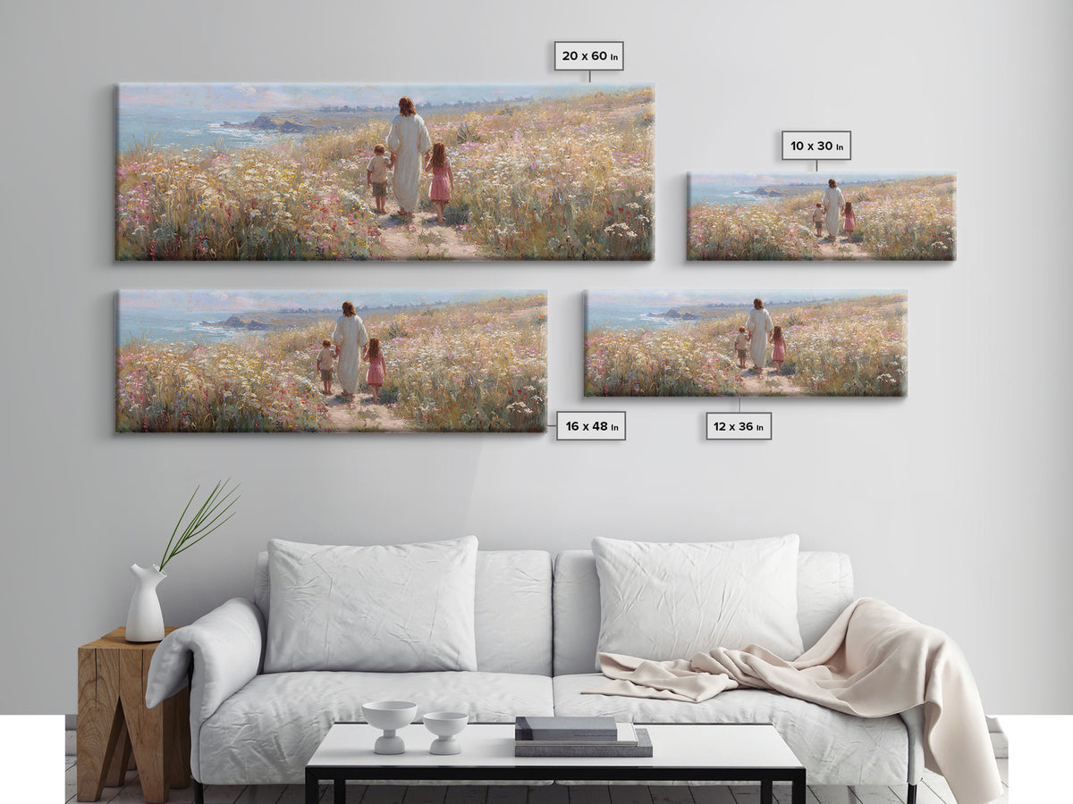 Wildflower Journey – Framed Canvas Print – Panoramic Art – Jesus Painting – Christian Art Canvas – Christian Wall Art – Christian Gift Idea