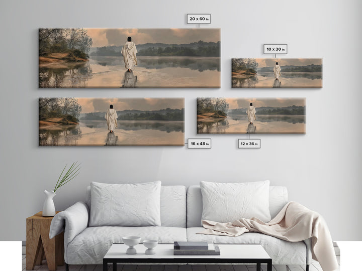 Gentle Shepherd, Framed Canvas Print, Panoramic Wall Art, Christian Painting, Jesus Art Print, Christian Art Canvas, Christian Christmas Ar