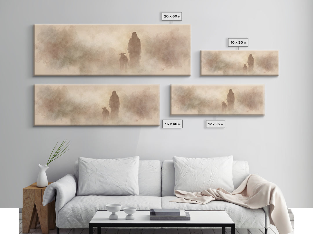 Guiding Shepherd – Framed Canvas Print – Panoramic Painting – Christian Art – Christian Canvas – Jesus Painting – Christian Decor