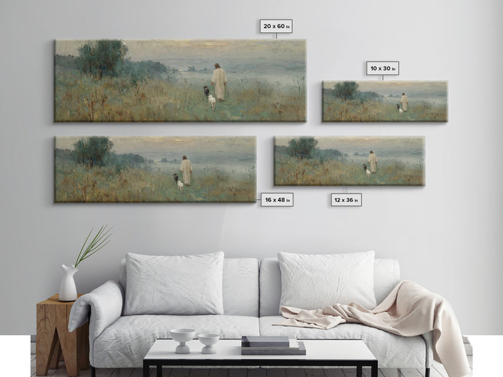The Meadow Shepherd – Framed Canvas Print – Panoramic Art – Christian Wall Art – Jesus Painting – Christian Art Canvas – Christmas Art