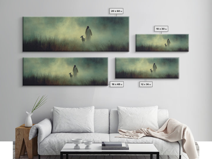 Misty Grace, Framed Canvas Print, Panoramic Painting, Christian Wall Art, Jesus Art Print, Christian Canvas Art, Subtle Christian Art