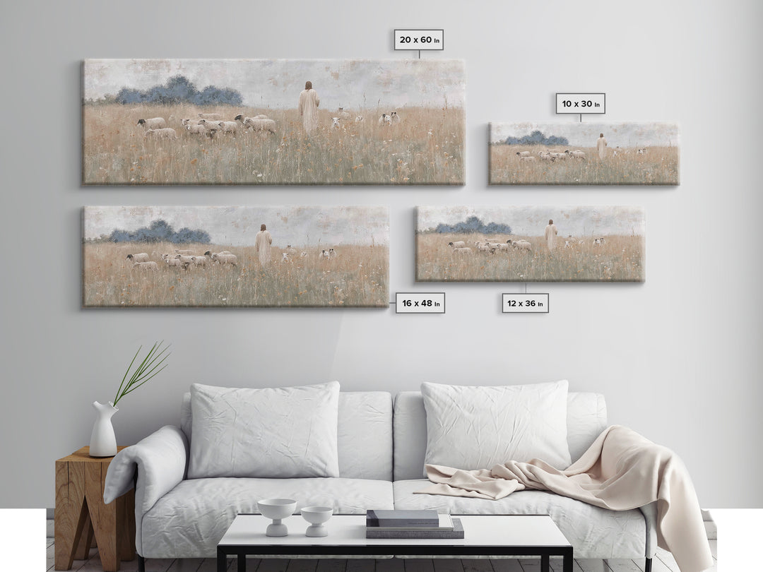 Shepherd’s Gathering, Framed Canvas Print, Panoramic Print, Christian Art Canvas, Jesus Painting, Christmas Art Prints, Large Christian Art