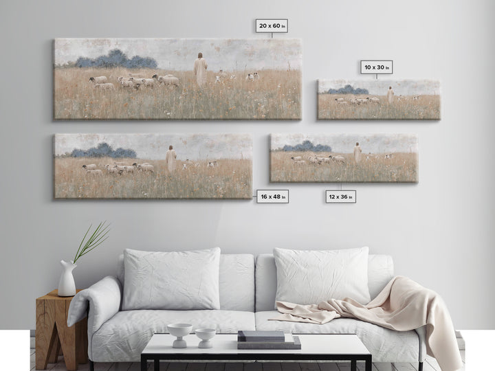 Shepherd’s Gathering, Framed Canvas Print, Panoramic Print, Christian Art Canvas, Jesus Painting, Christmas Art Prints, Large Christian Art
