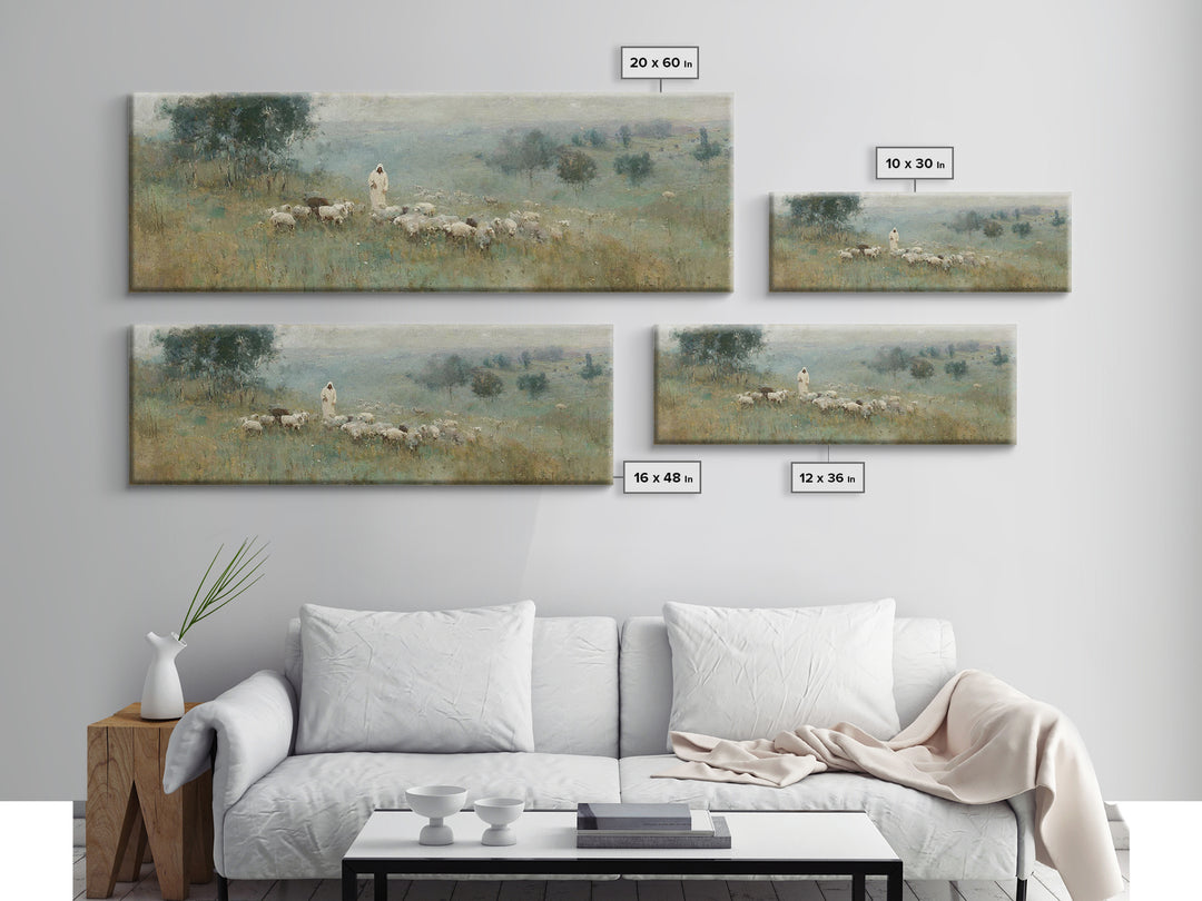 Pasture Of Grace | Framed Canvas Print | Panoramic Frame | Christian Art Canvas | Jesus Painting | Christian Christmas Art | Modern Christi