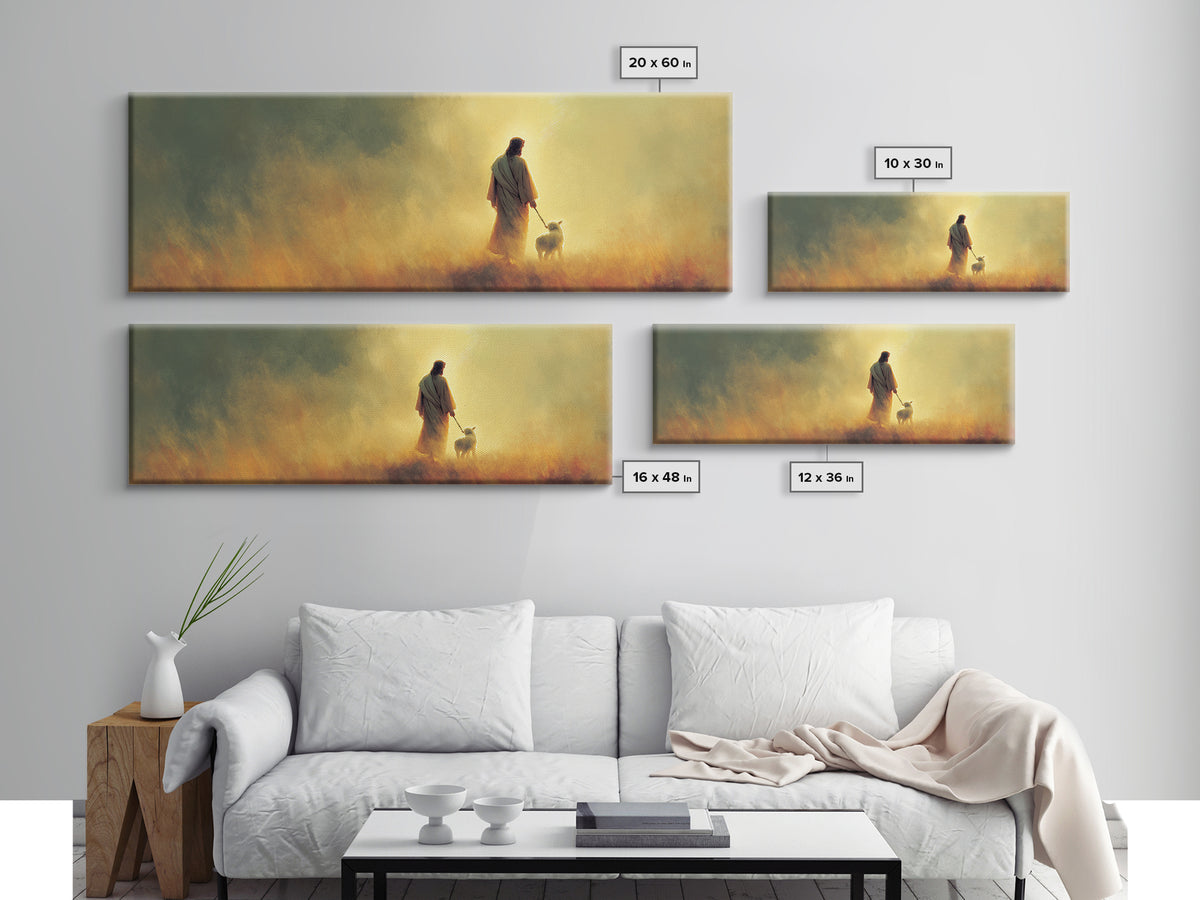 Quiet Shepherd Path – Framed Canvas Print – Christian Wall Art – Panoramic Frame – Christian Art Canvas – Jesus Painting