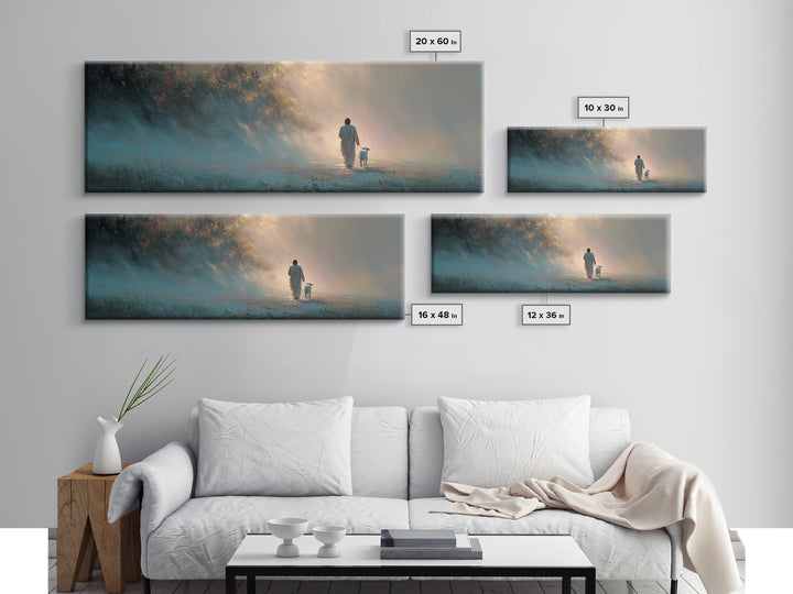 Peaceful Journey, Framed Canvas Print, Christian Art Canvas, Panoramic Painting, Christian Wall Art, Jesus Painting