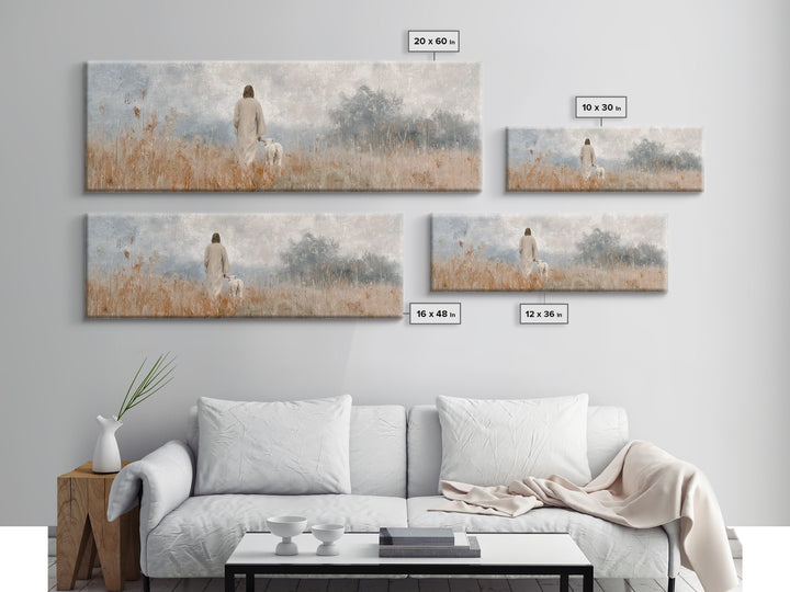 Quiet Meadow Grace | Framed Canvas Print | Panoramic Painting | Christian Art Canvas | Jesus Painting | Christian Wall Art