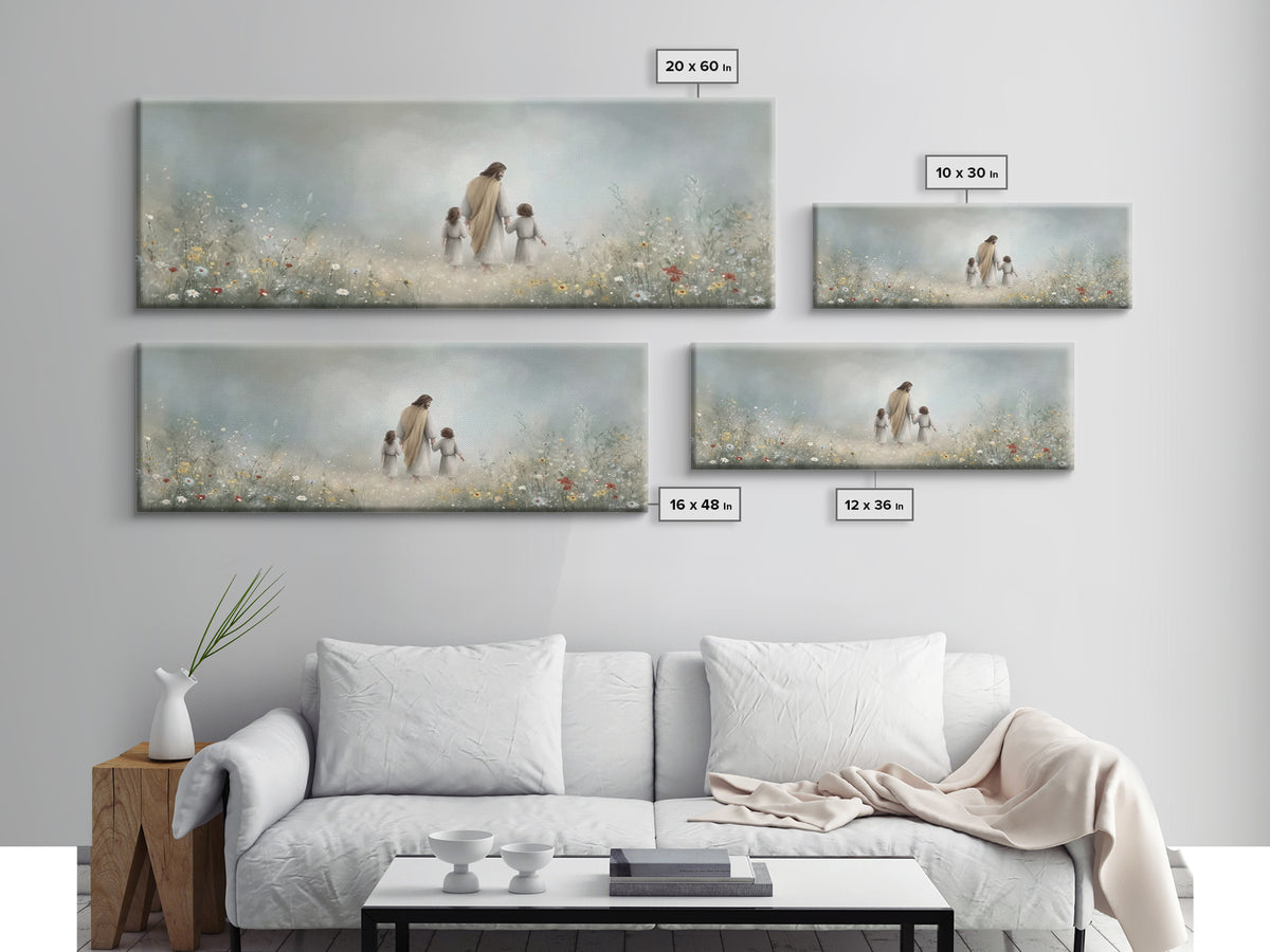 Gentle Lamb Path | Framed Canvas Print | Christian Wall Art | Panoramic Art | Christian Art Canvas | Jesus Painting