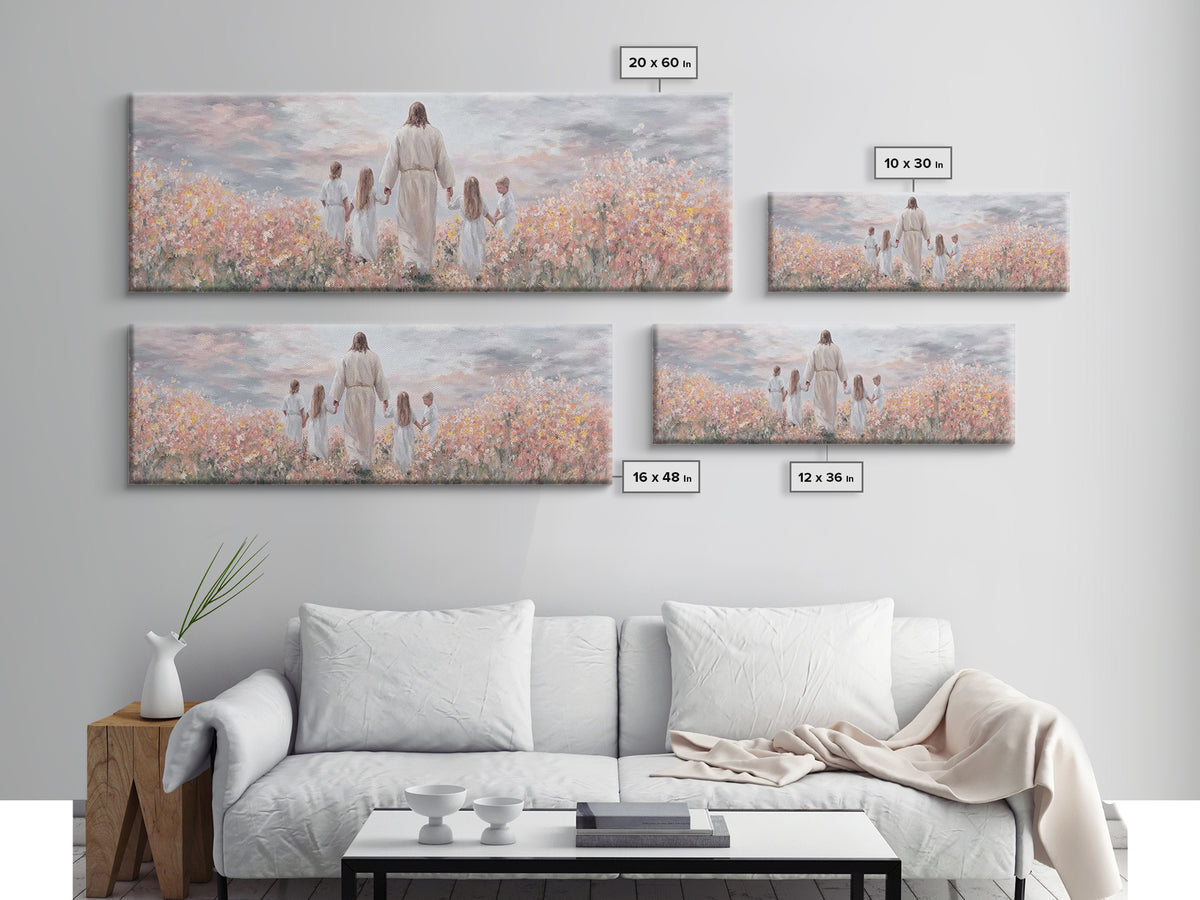Circle Of Blessings, Framed Canvas Print, Jesus Painting, Christian Wall Art, Panoramic Art, Christian Art Canvas